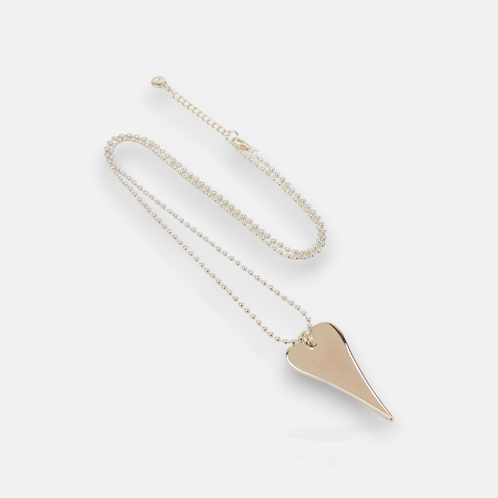 Stunning Long Light Gold Flat Heart Necklace