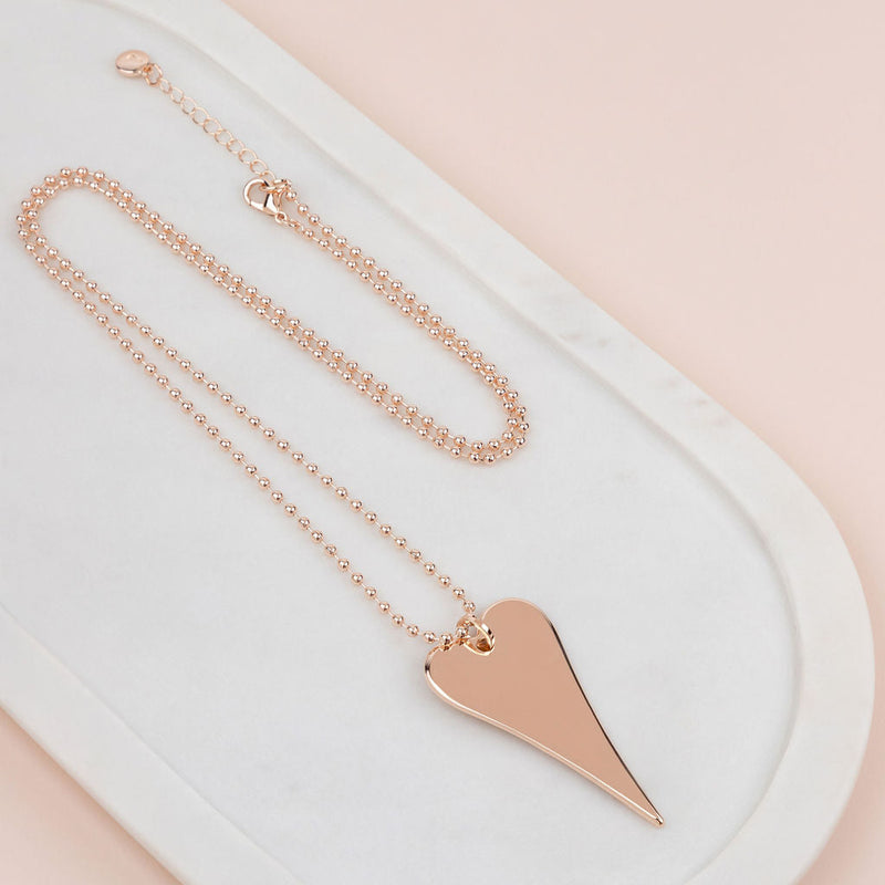 Long Rose Gold Flat Heart Necklace