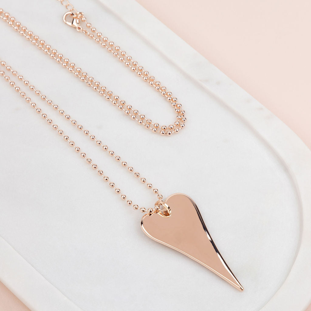 Stunning Long Rose Gold Flat Heart Necklace