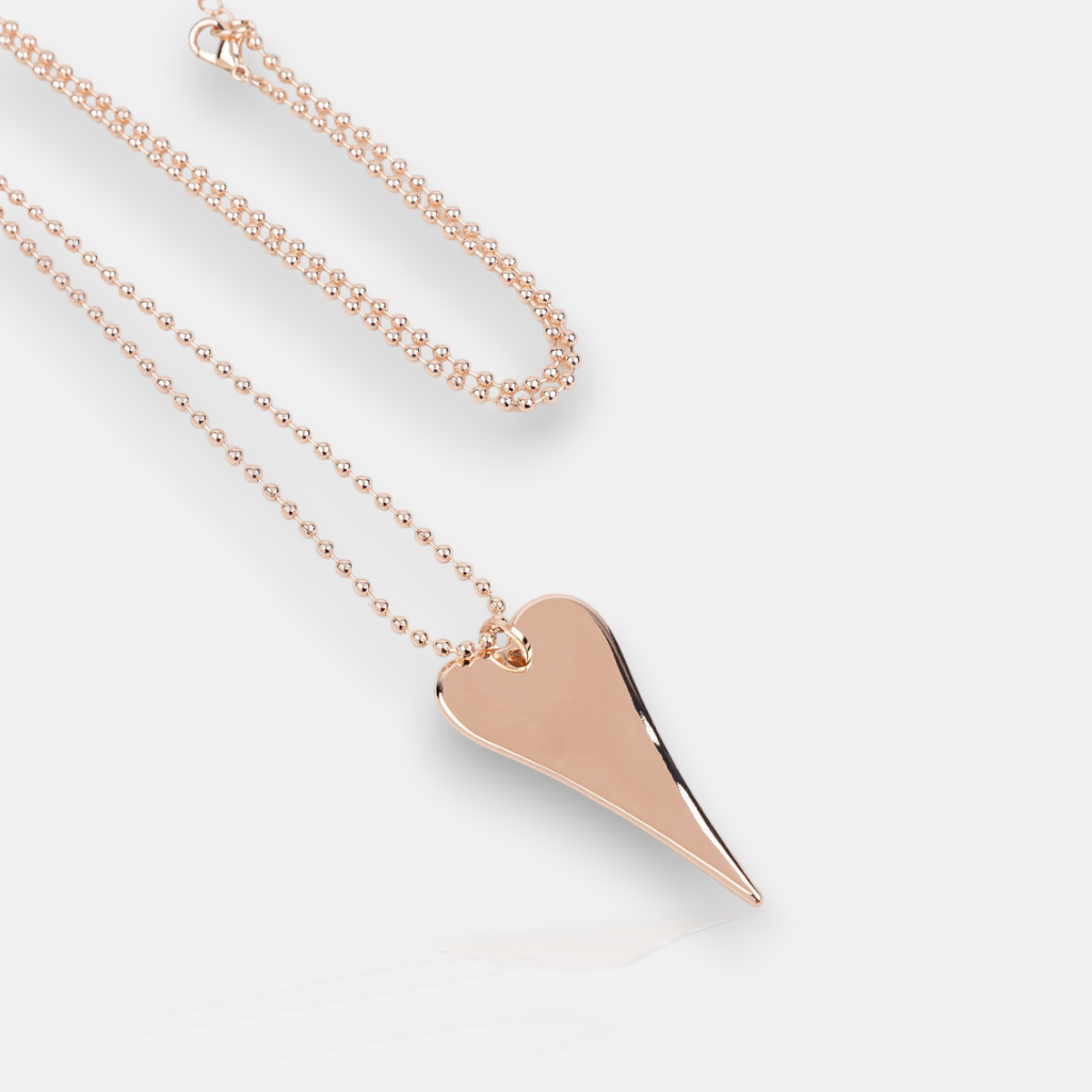 Stunning Long Rose Gold Flat Heart Necklace