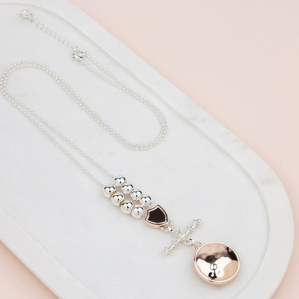 Mixed TBar Disc & Bead Necklace