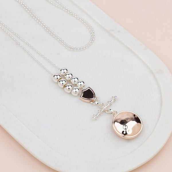 Mixed TBar Disc & Bead Necklace