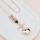 Rose Gold TBar Disc & Bead Necklace