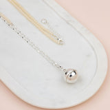 Beige Bead w Silver Chain Ball Necklace