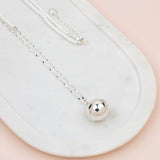 White Bead w Silver Chain Ball Necklace