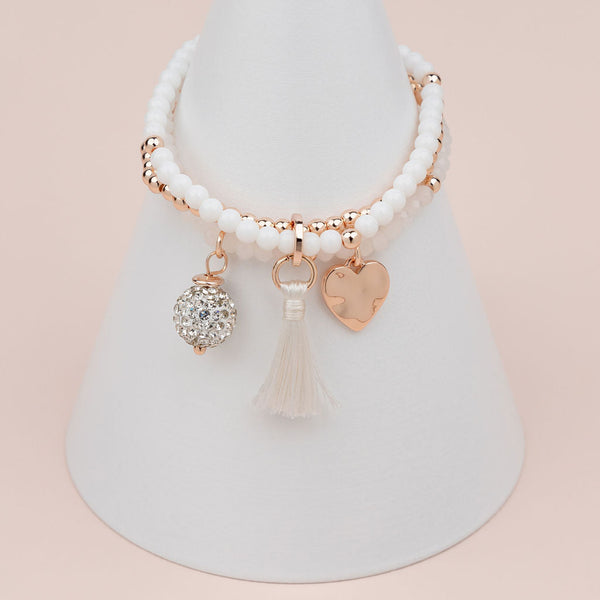 Rose Gold and White Bead Charm Bracelet