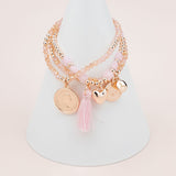 Rose Gold Coin on Pink Quartz Stone Bracelet