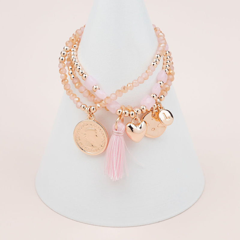 Rose Gold Coin on Pink Quartz Stone Bracelet