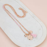 Rose Gold Coin on Rose Quartz Bead Necklace