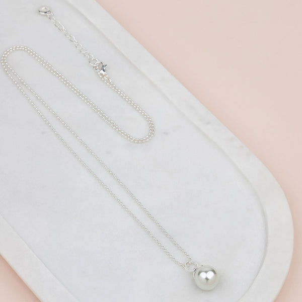 Silver Single Drop Pearl Long Necklace