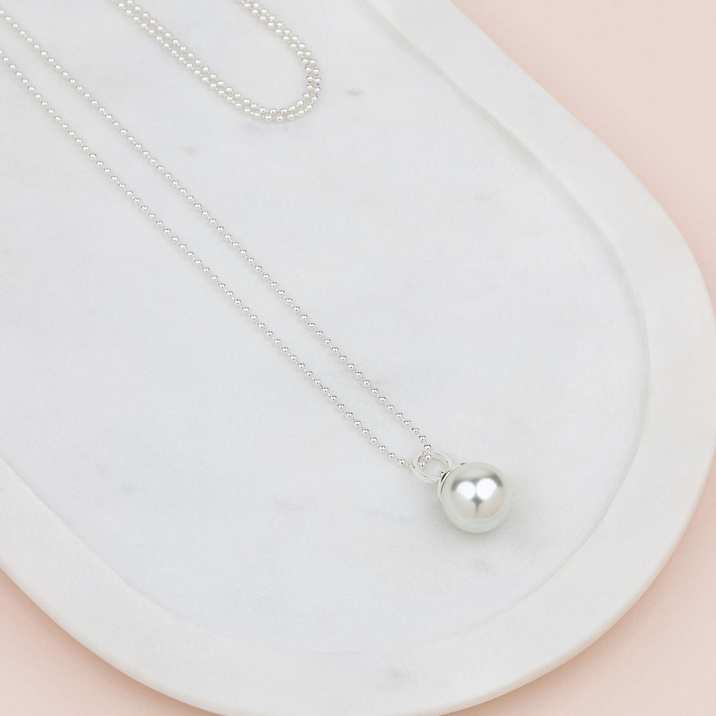 Silver Single Drop Pearl Long Necklace | LAST ONE