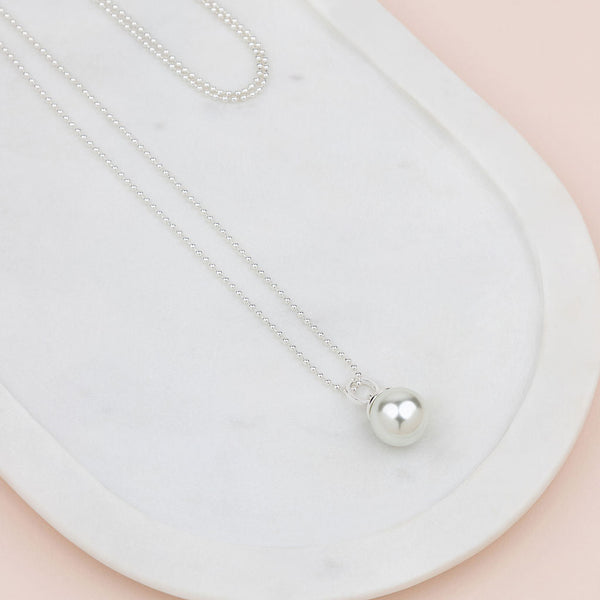 Silver Single Drop Pearl Long Necklace