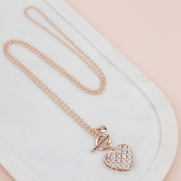 Rose Gold Bling Heart Necklace