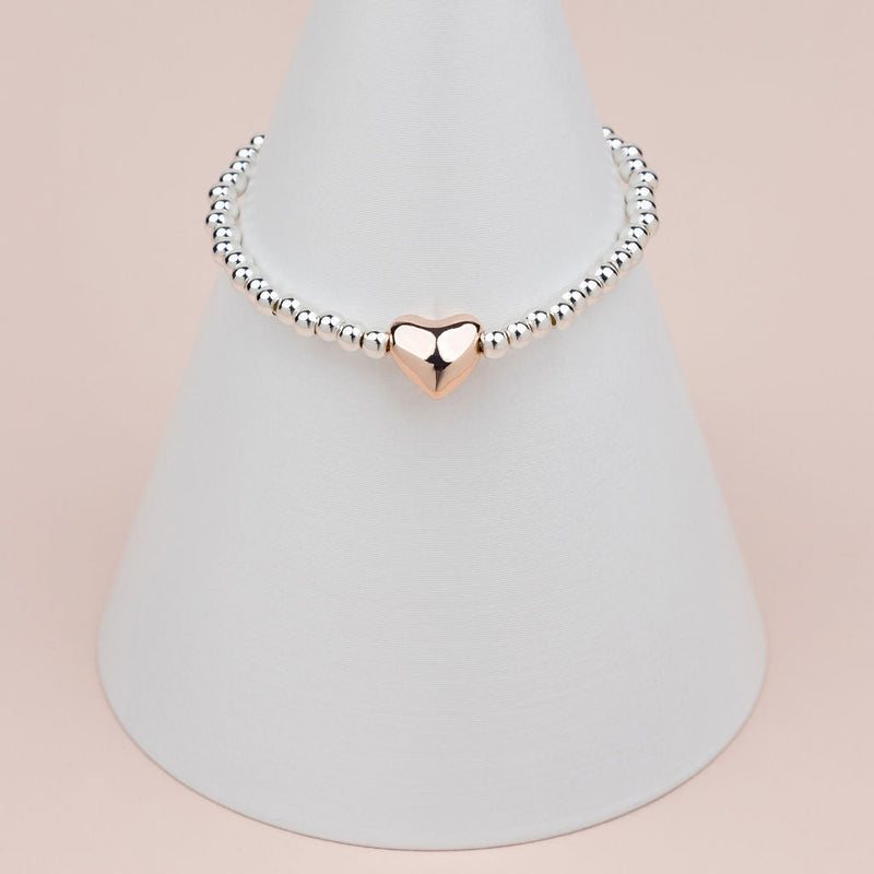 Silver & Rose Gold Small Heart Bracelet