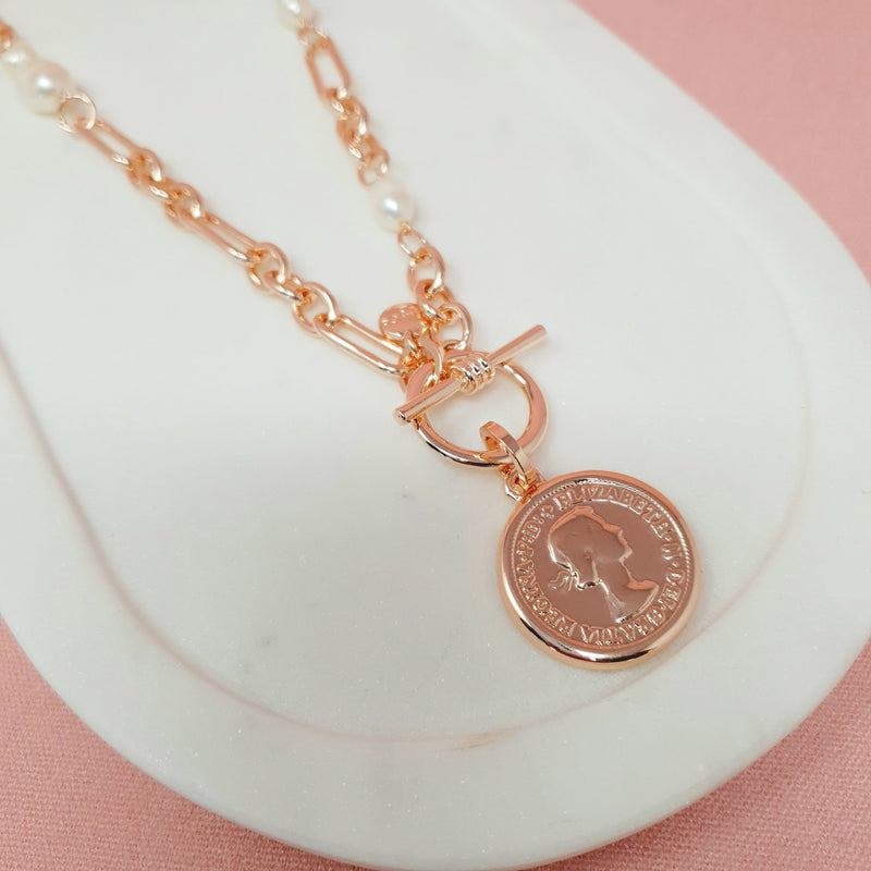 COIN | SHORT Rose Gold Coin & Pearl Necklace