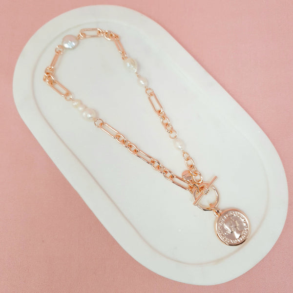 COIN | SHORT Rose Gold Coin & Pearl Necklace