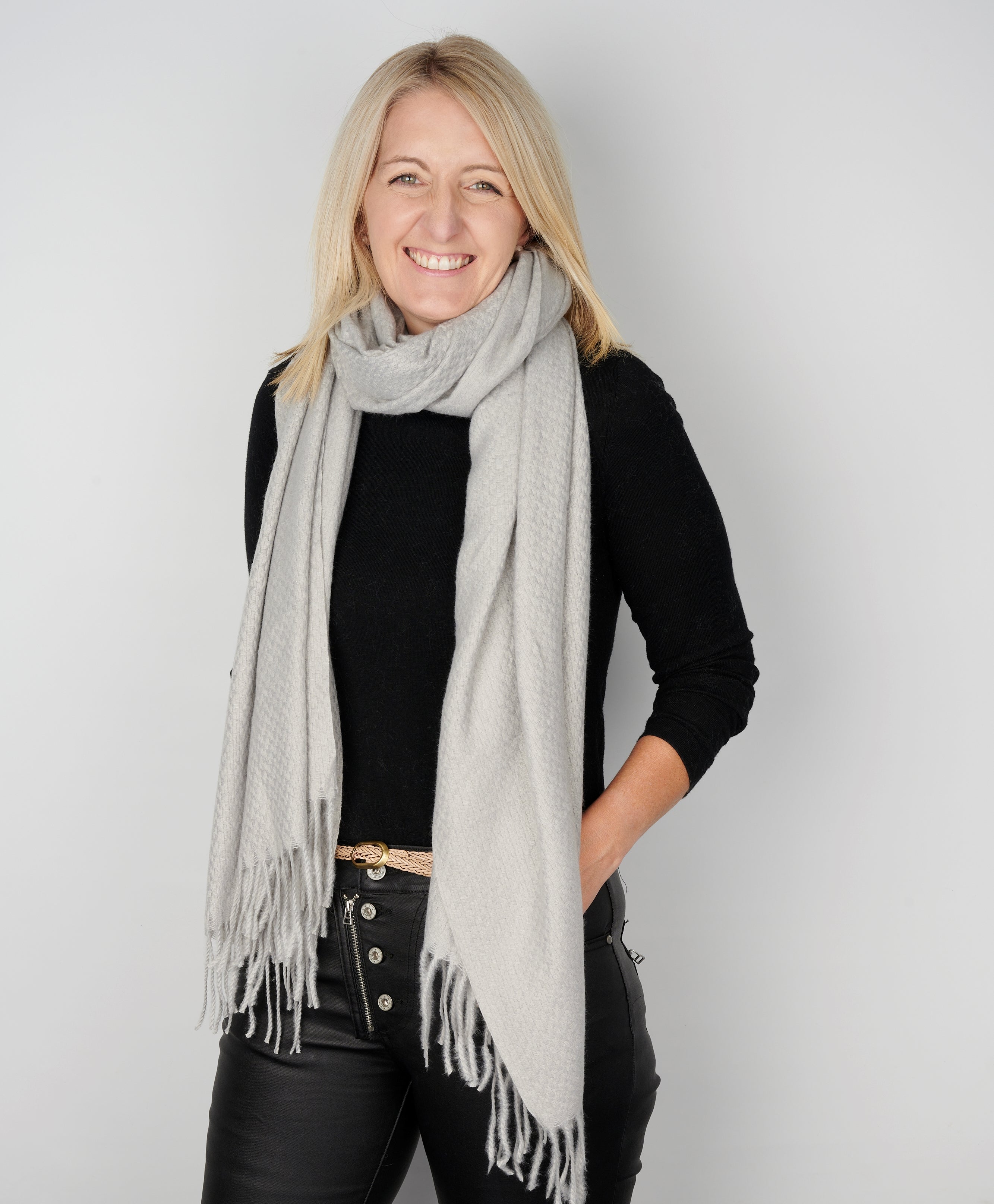 Winter | Grey Long Fringe Acrylic Scarf