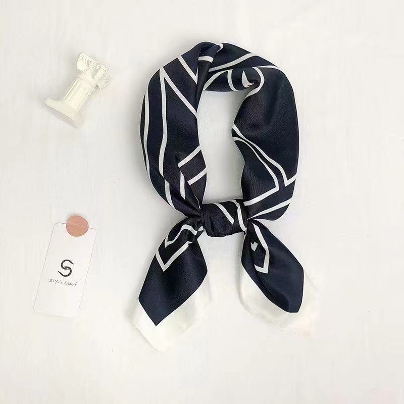 Black & White Abstract Satin Silk Look Scarf