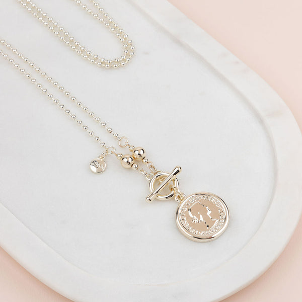 Light Gold T-Bar Coin Necklace