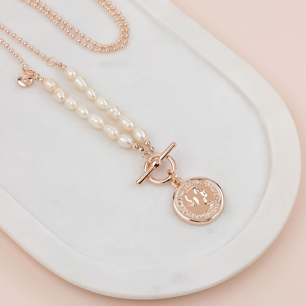 LIMITED EDITION | Rose Gold & Fresh Water Pearl Coin Necklace