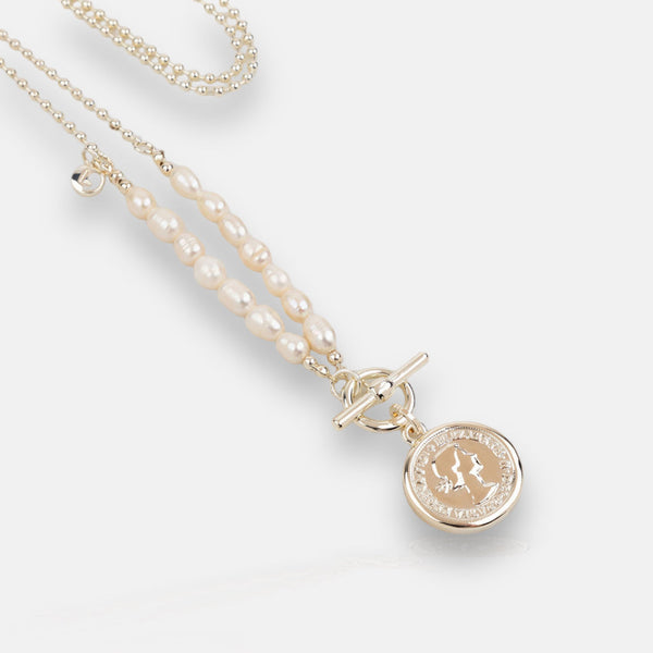Light Gold & Pearl Coin Necklace