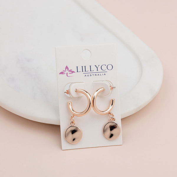 Rose Gold Drop Ring Disc Earring