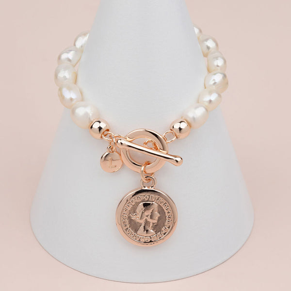 Rose Gold Coin Pearl Bracelet