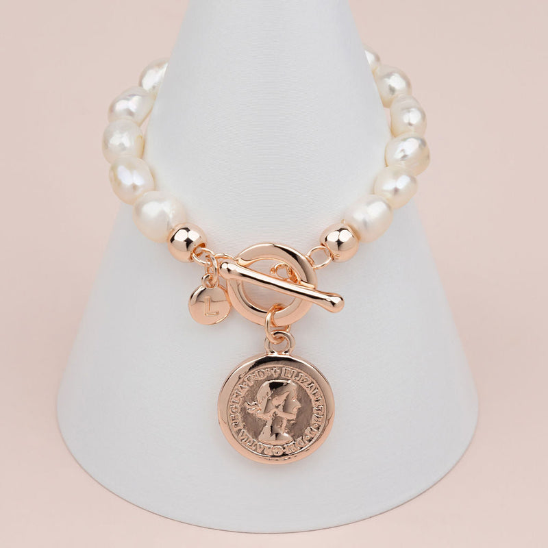 Rose Gold Coin Pearl Bracelet