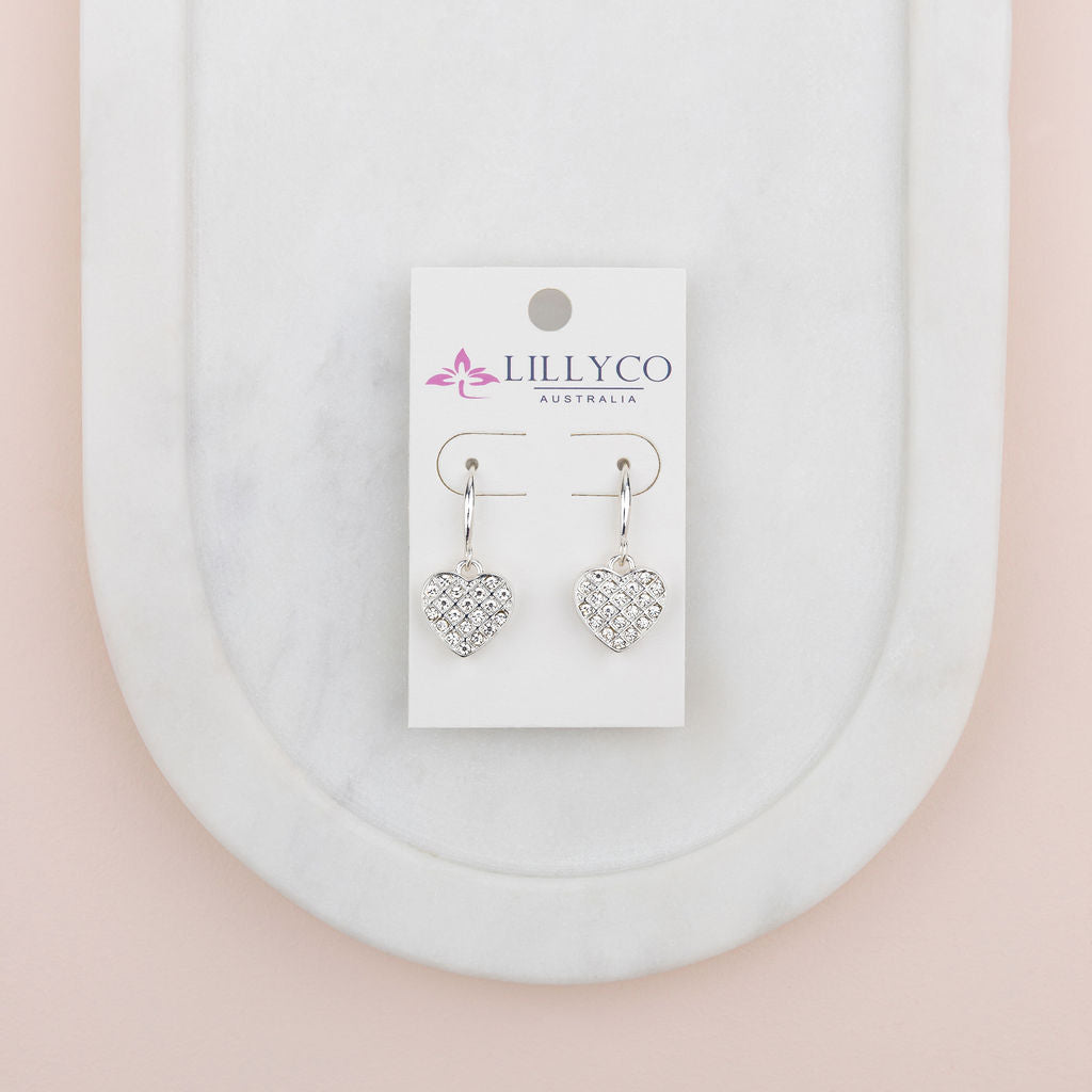 Silver Crystal Bling Love Heart Earring
