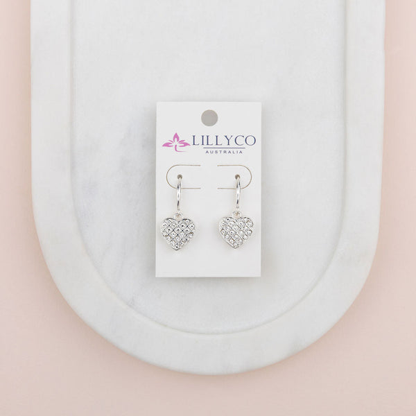 Silver Crystal Bling Heart Earring